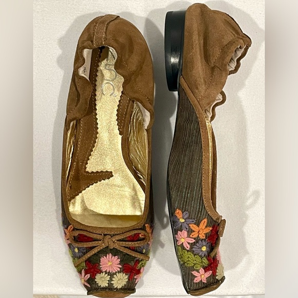 Zinc (Anthropologie) Embroidered Ballet Flats, suede, fabric, brown/multi, sz7, - Picture 10 of 14